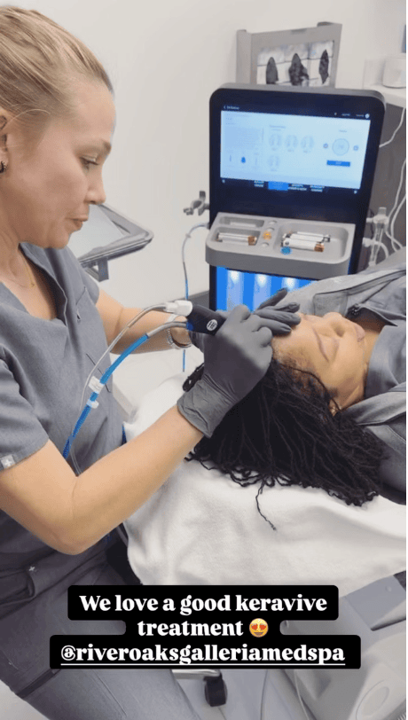 Microneedling treatment being performed on a patient's face in a clinical setting.